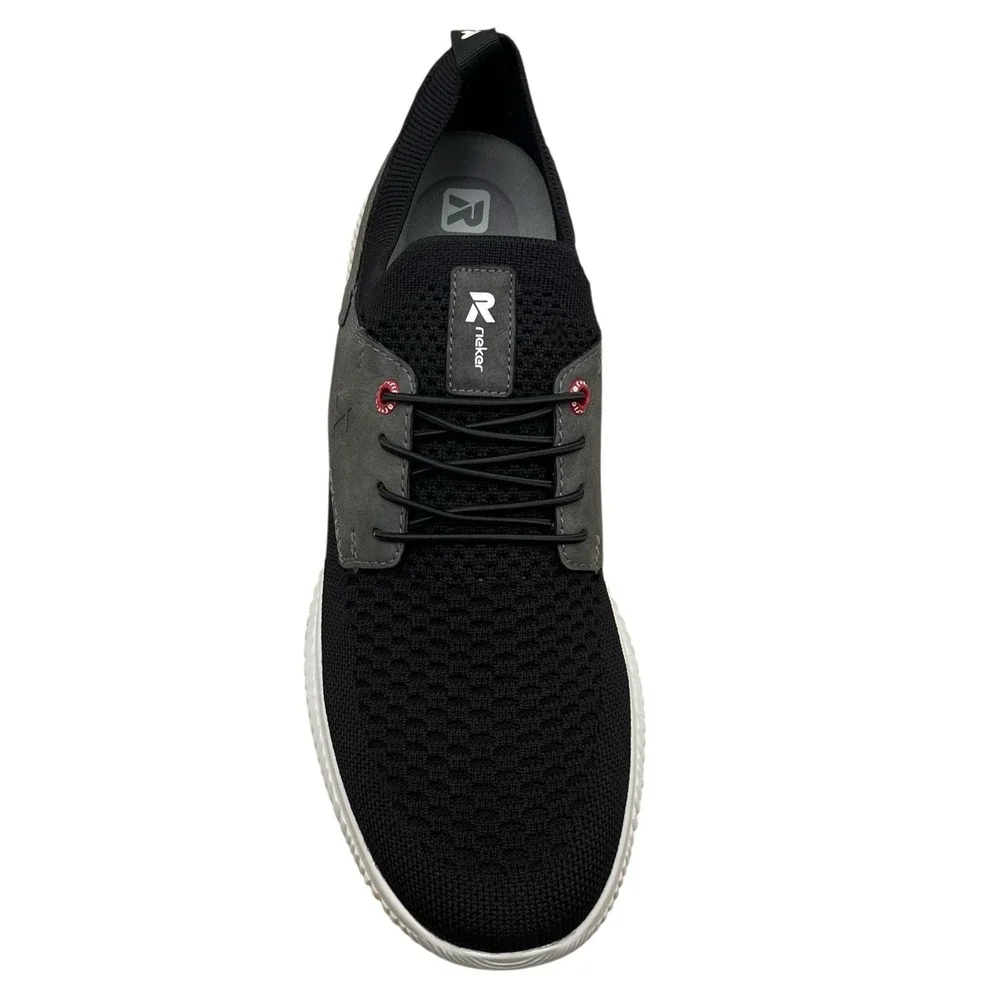 Rieker Men's Max Casual Sporty Shoes‎ Size 10.5 (EU 44) Black/Grey Knit Slip-on